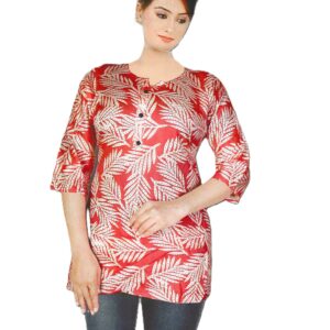 Eye-catching white tropical leaf print Kurti