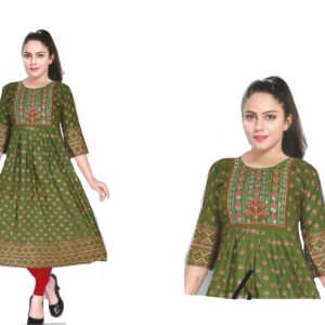 Graceful olive green reyon kurti