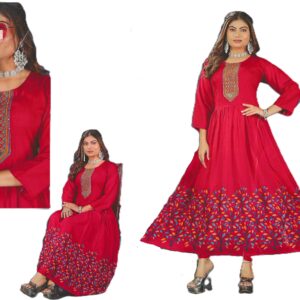 Anarkali-Style bright red flared kurti