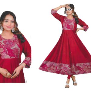 Rich maroon Printed Anarkali Style Kurti