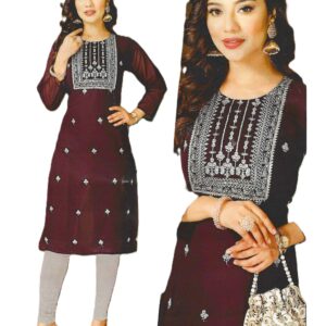 Richly elegant maroon Embroidered Partywear Kurti.