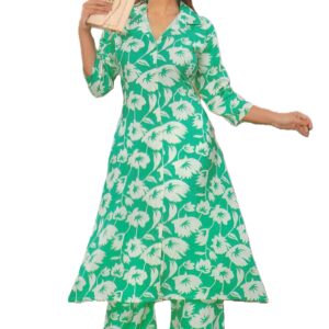 Elegant green floral ensembleKurti