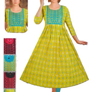 Vibrant lime yellow Anarkali-style kurti