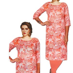 Vibrant orange and white floral printed kurti