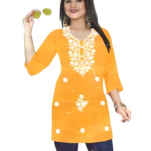 White cotton thread embroidery Neckline Kurti