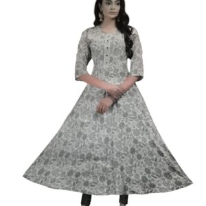 Off-white base adorned stylish long Anarkali kurti