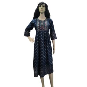 Dark Blue Printed Kurti with Embroidery - AZE-Ruchika-07-L