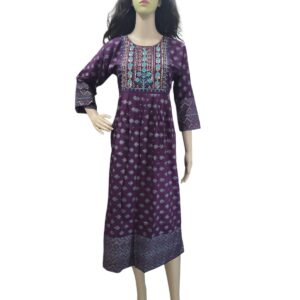 Purple Printed Kurti with Embroidery - AZE-Ruchika-07-L